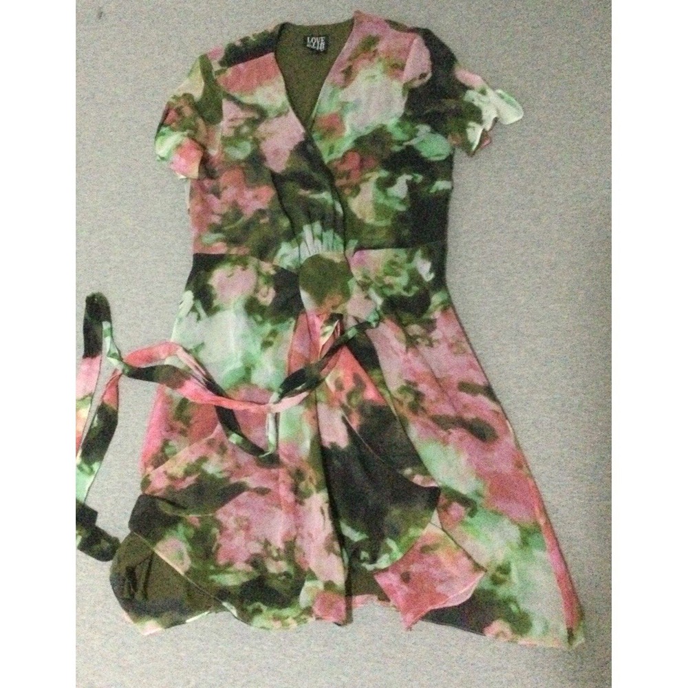 Love & Liberty wrap Dress tie abstract sz M silk - Picture 2 of 14